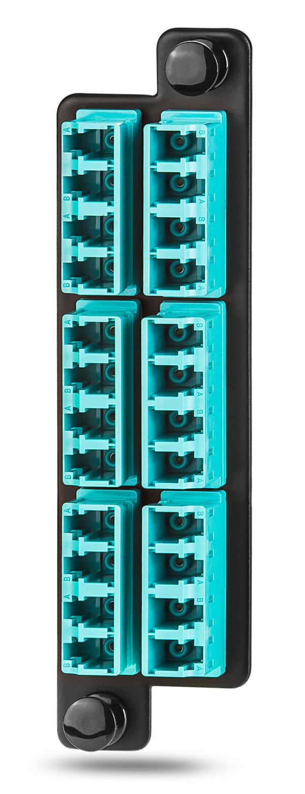 24-Fiber (6-Quad) LC MM OM3/4 Plate, Aqua Adapter, Type-A